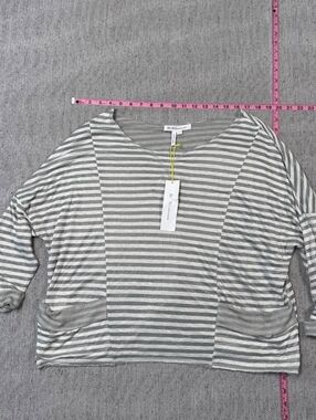 BCBGeneration Grey White Striped Top Women L